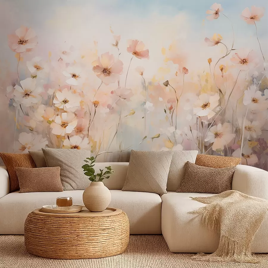 murales de pared Flores silvestres en tonos pastel en estilo acuarela w09280