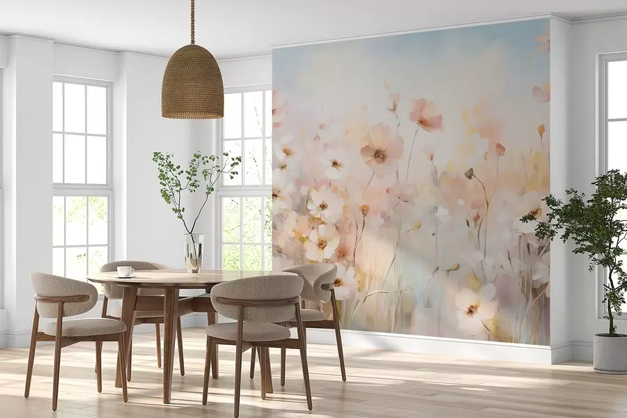 murales de pared Flores silvestres en tonos pastel en estilo acuarela w09280