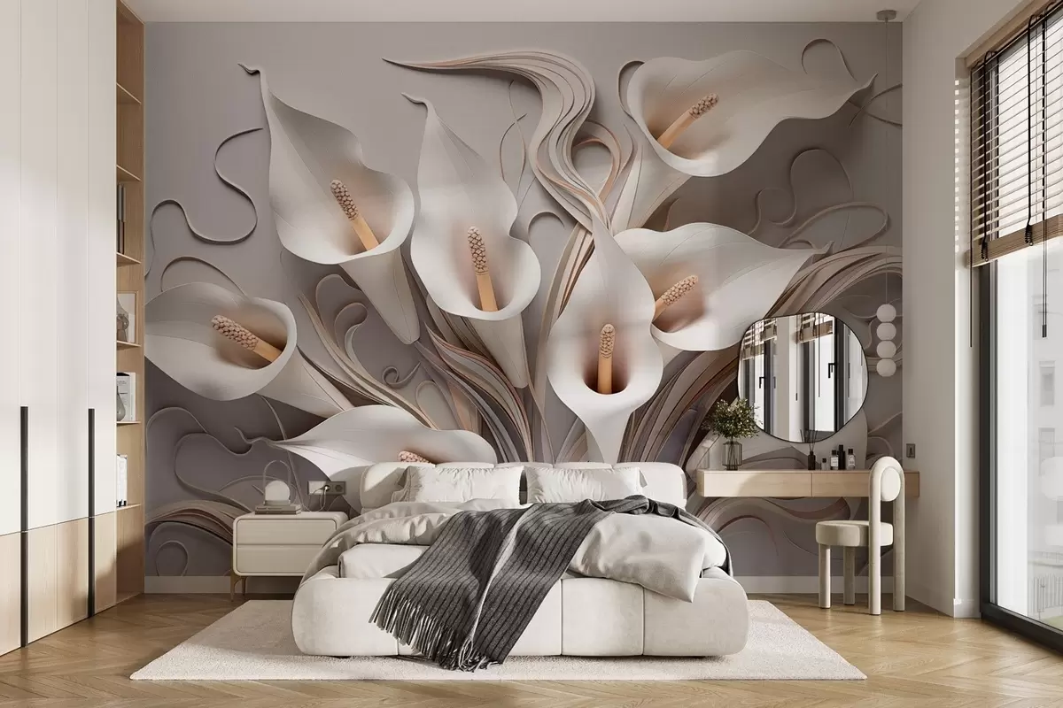 murales de pared Calas volumétricas en tonos crema con efecto 3D w09281