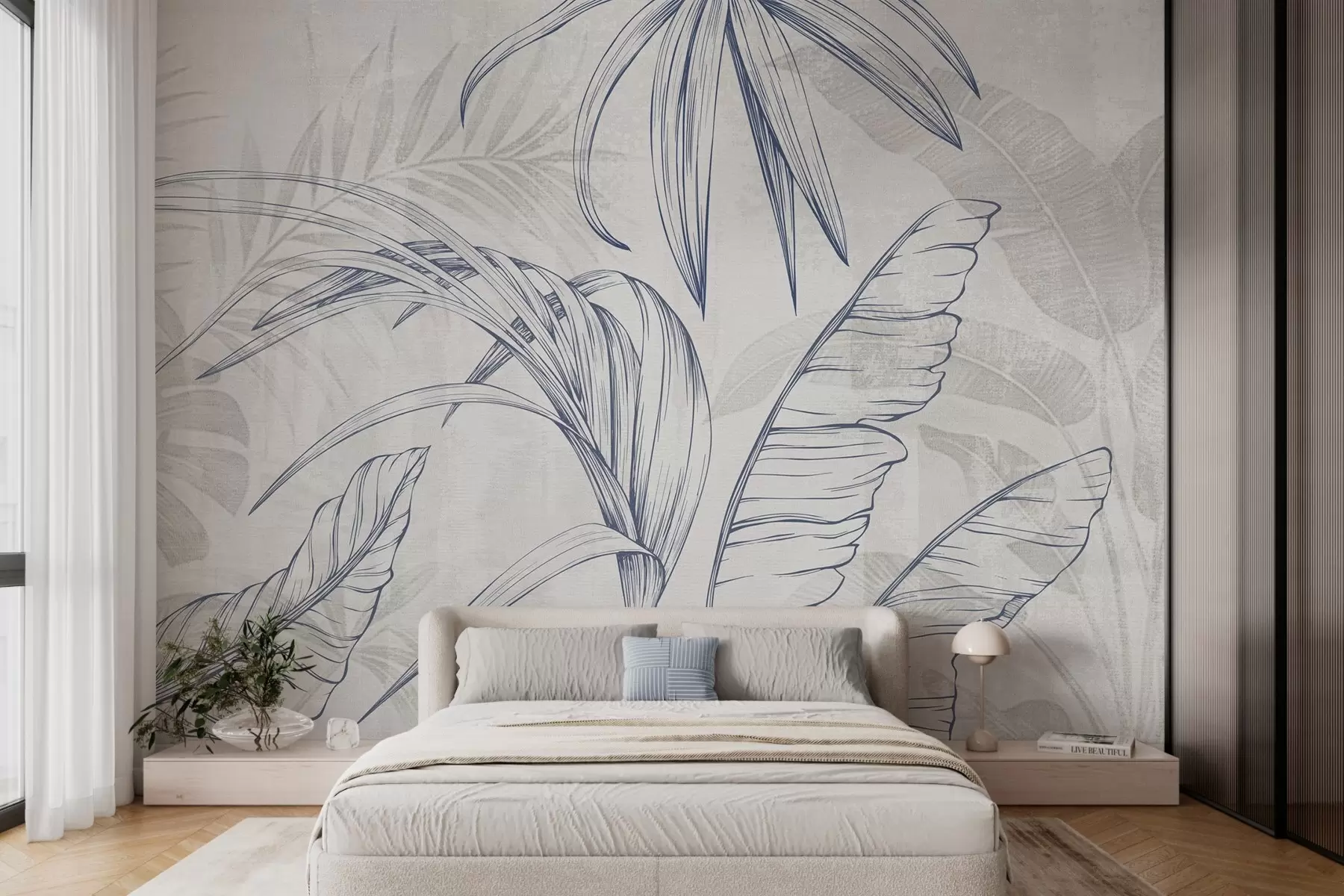 murales de pared Hojas sobre fondo con imitación de desenfoque y textura w04362v1
