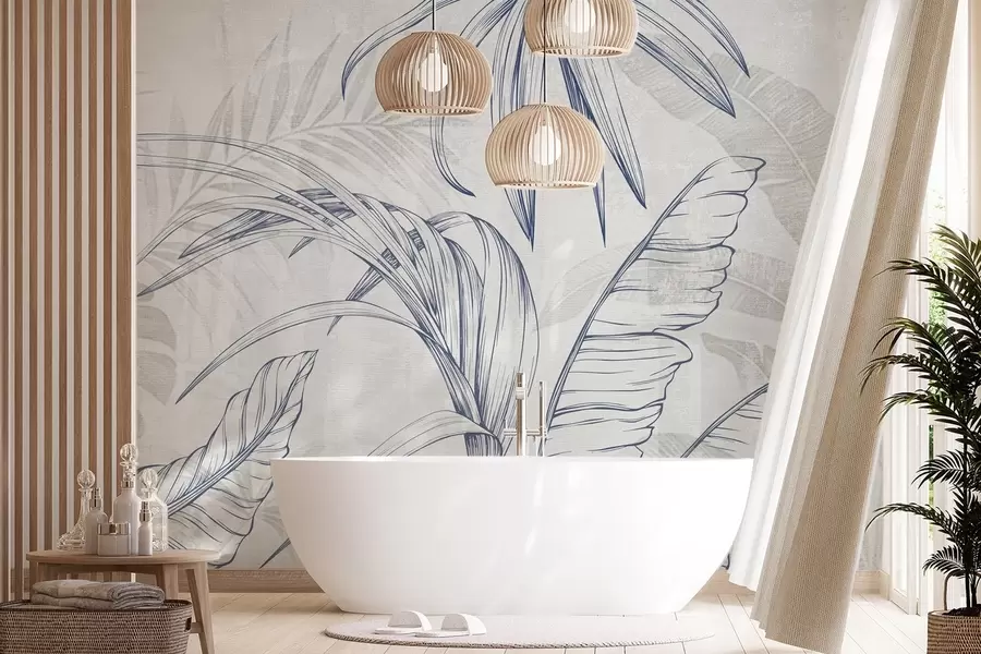 murales de pared Hojas sobre fondo con imitación de desenfoque y textura w04362v1