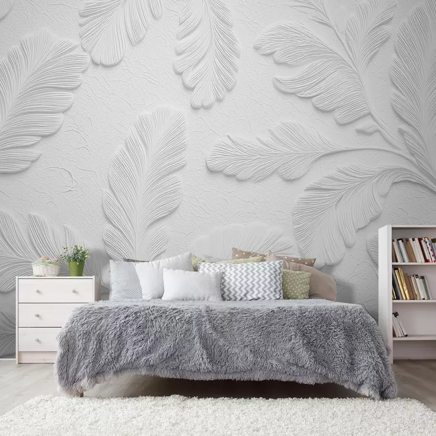 murales de pared Hojas en relieve de color gris con efecto de textura agrietada w09309v1