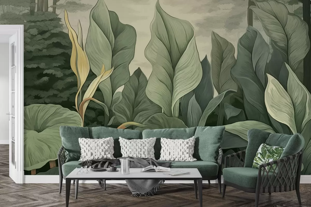 murales de pared Ilustración de una planta tropical en estilo botánico w04347