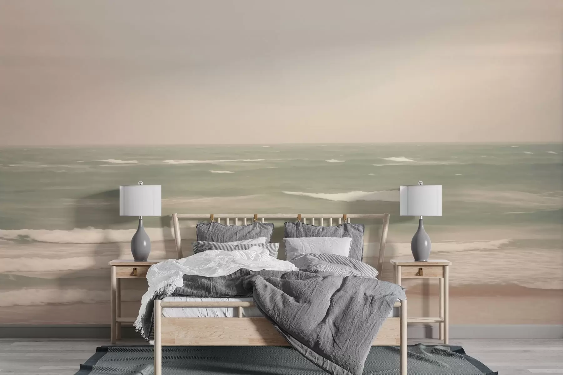 murales de pared Suave paisaje marino rosa verdoso con suaves olas w04348
