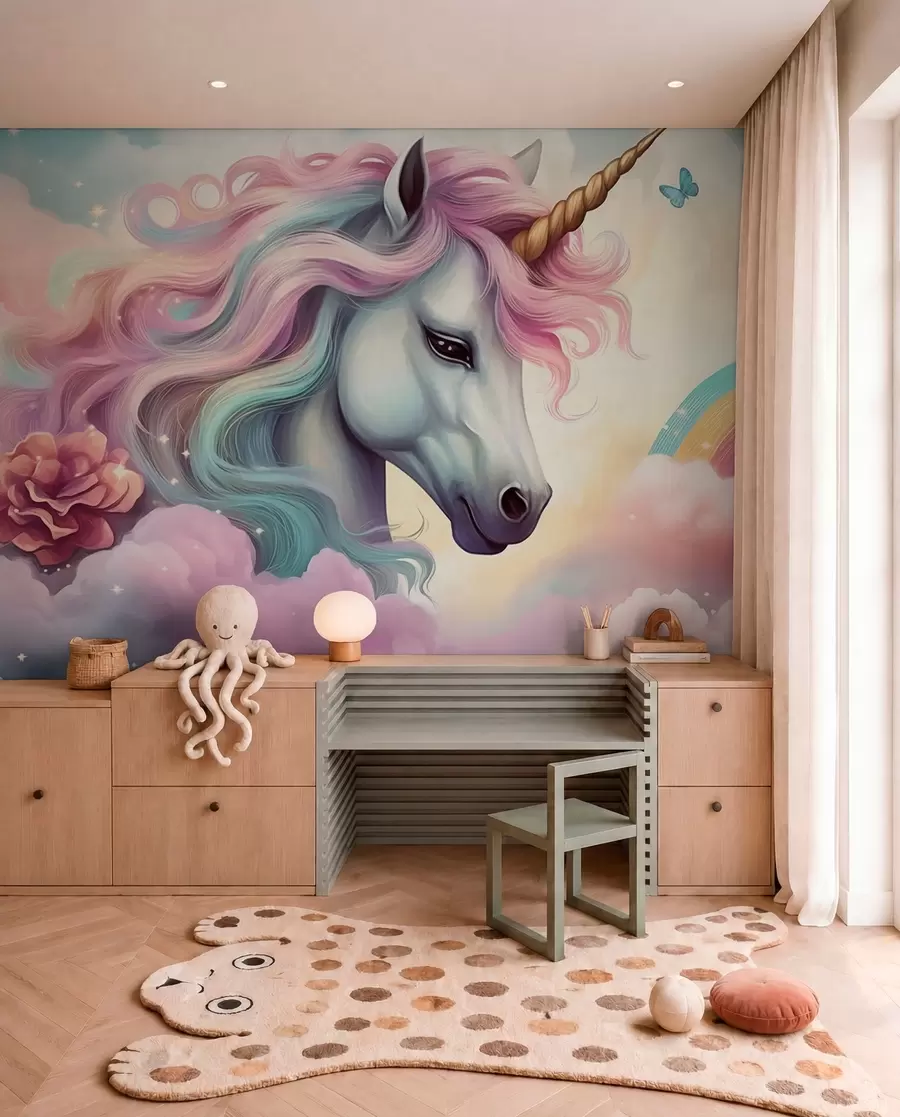 murales de pared Unicornio de crin arcoíris w04372