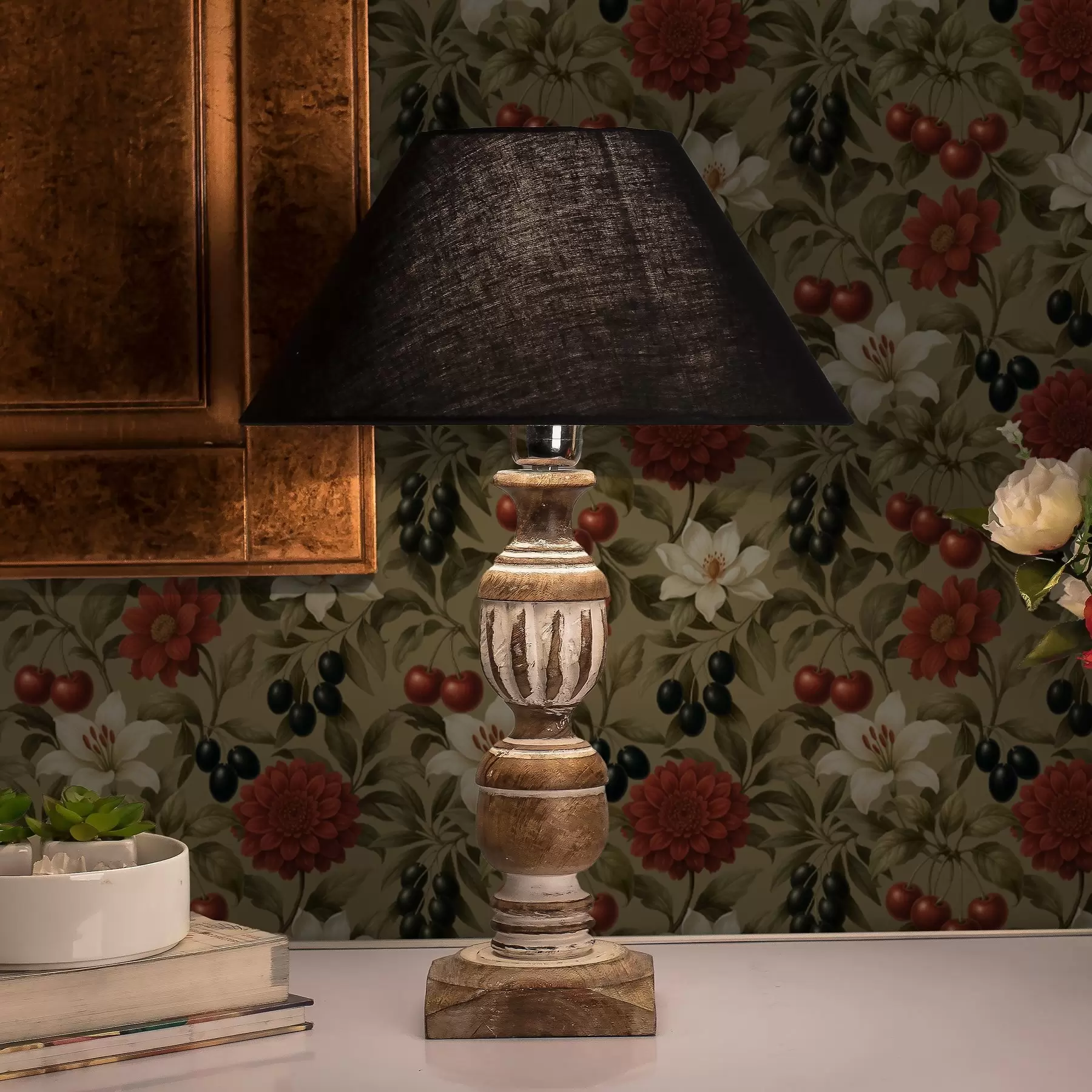 murales de pared Cerezas, flores y aceitunas negras a00384