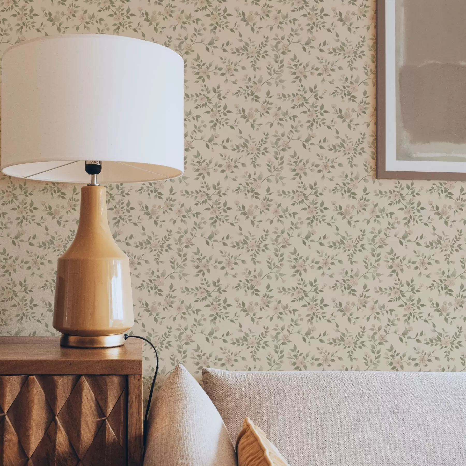 murales de pared Delicadas ramas de flores pastel sobre fondo beige a00390