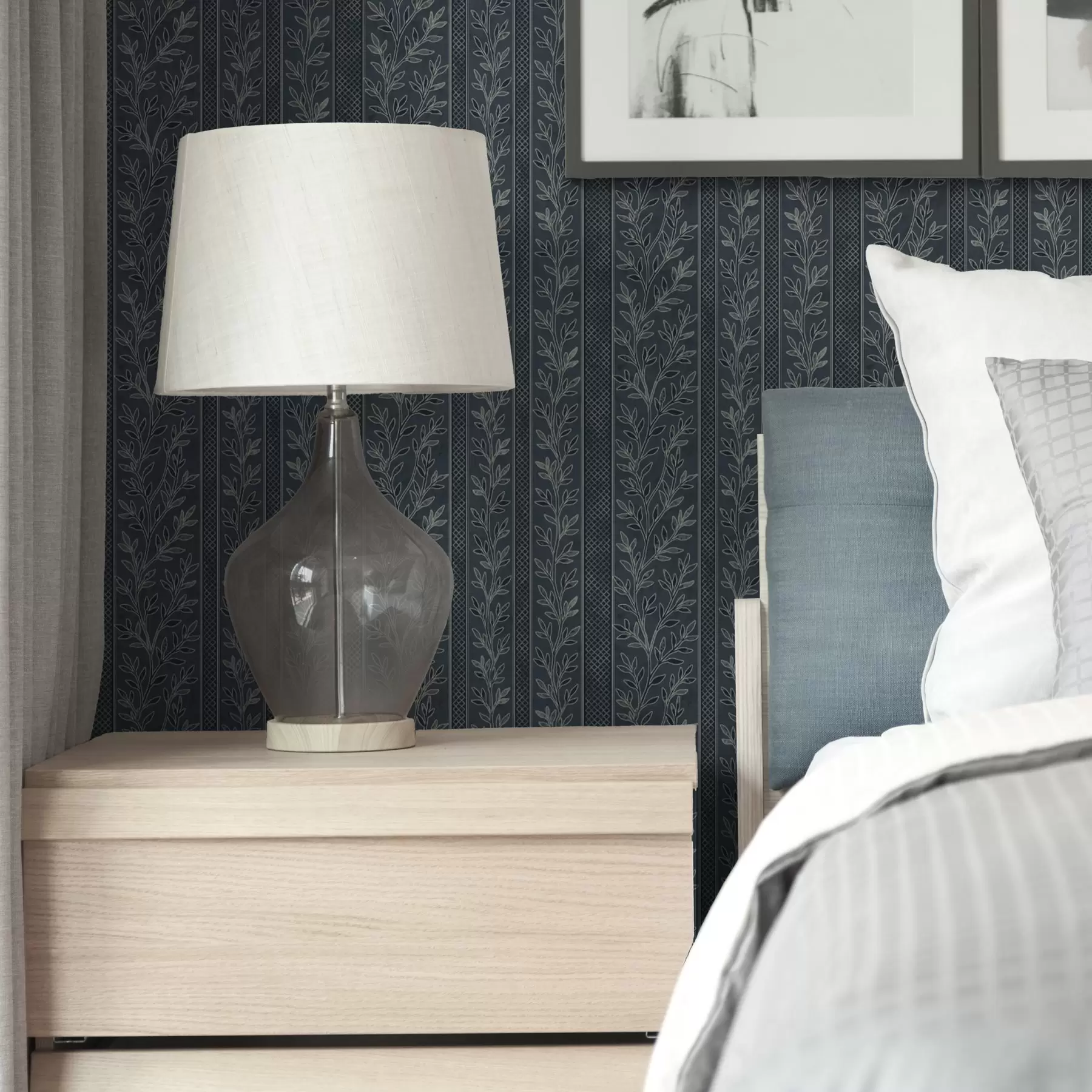 murales de pared Motivo de rayas con ramitas sobre fondo azul a00425