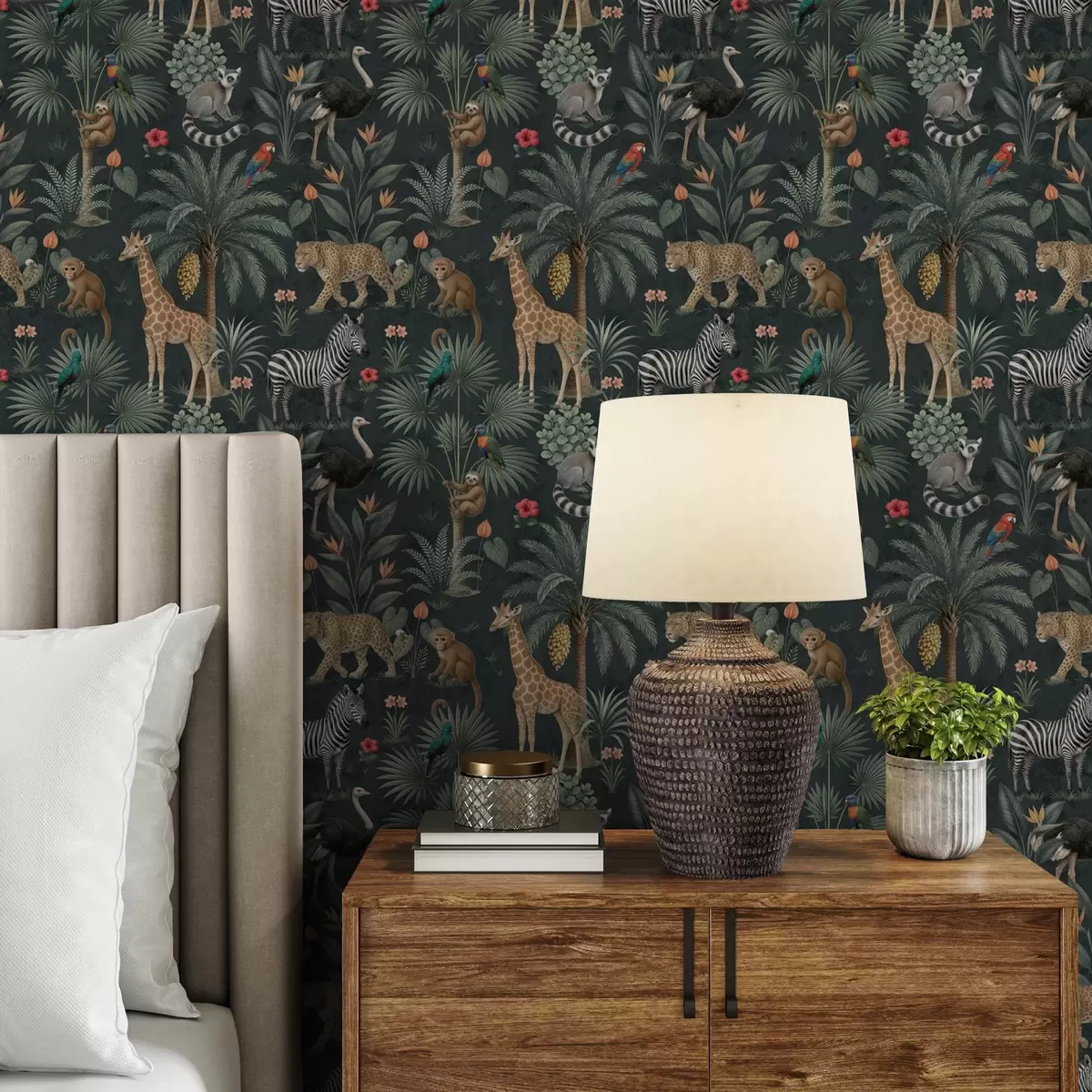 Papel pintado Animales tropicales realistas entre plantas a00427