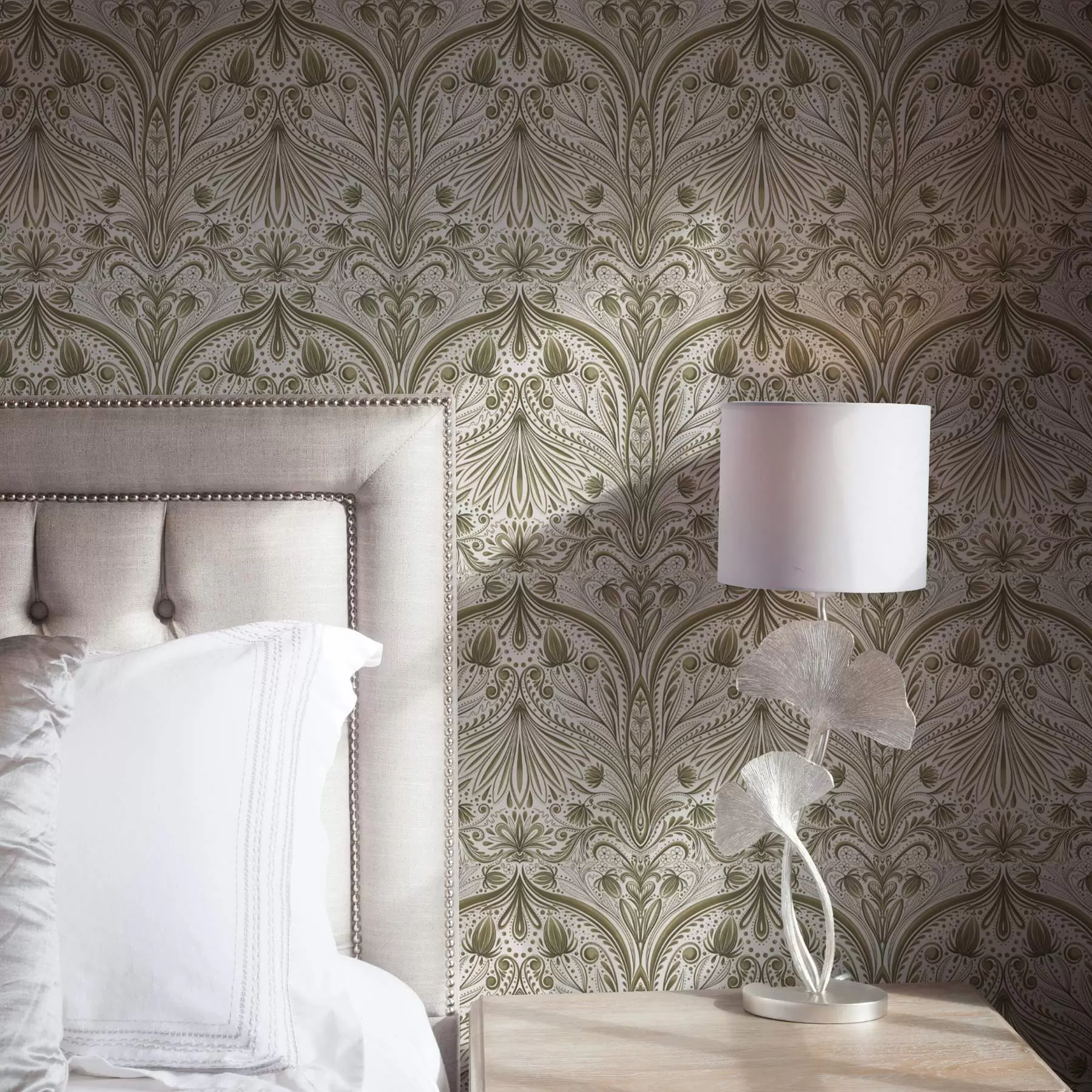 murales de pared Estampado barroco simétrico con motivos florales a00436