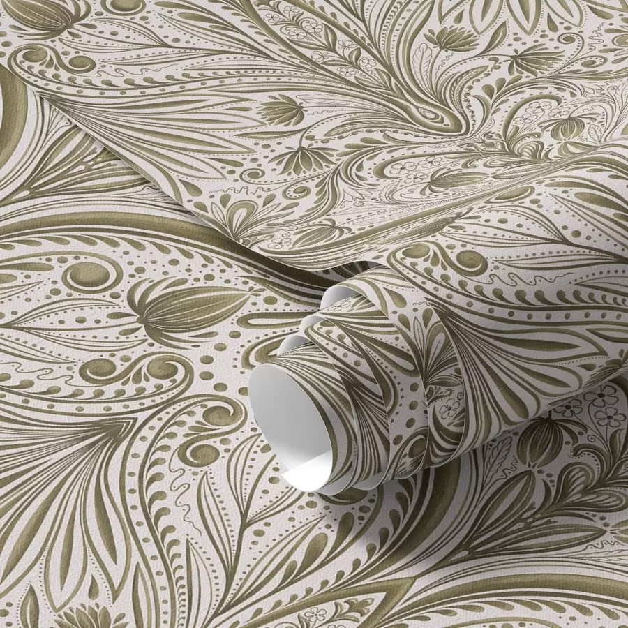 murales de pared Estampado barroco simétrico con motivos florales a00436