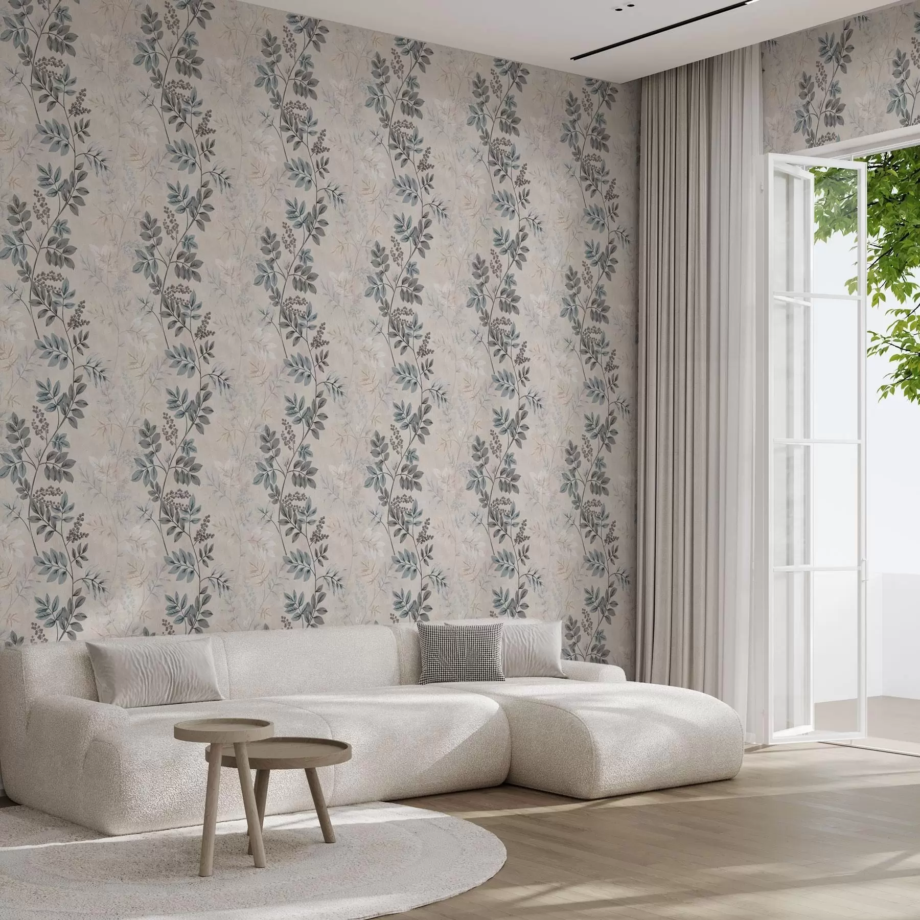 murales de pared Ramas de bayas en tonos pastel con hojas azul grisáceo a00443