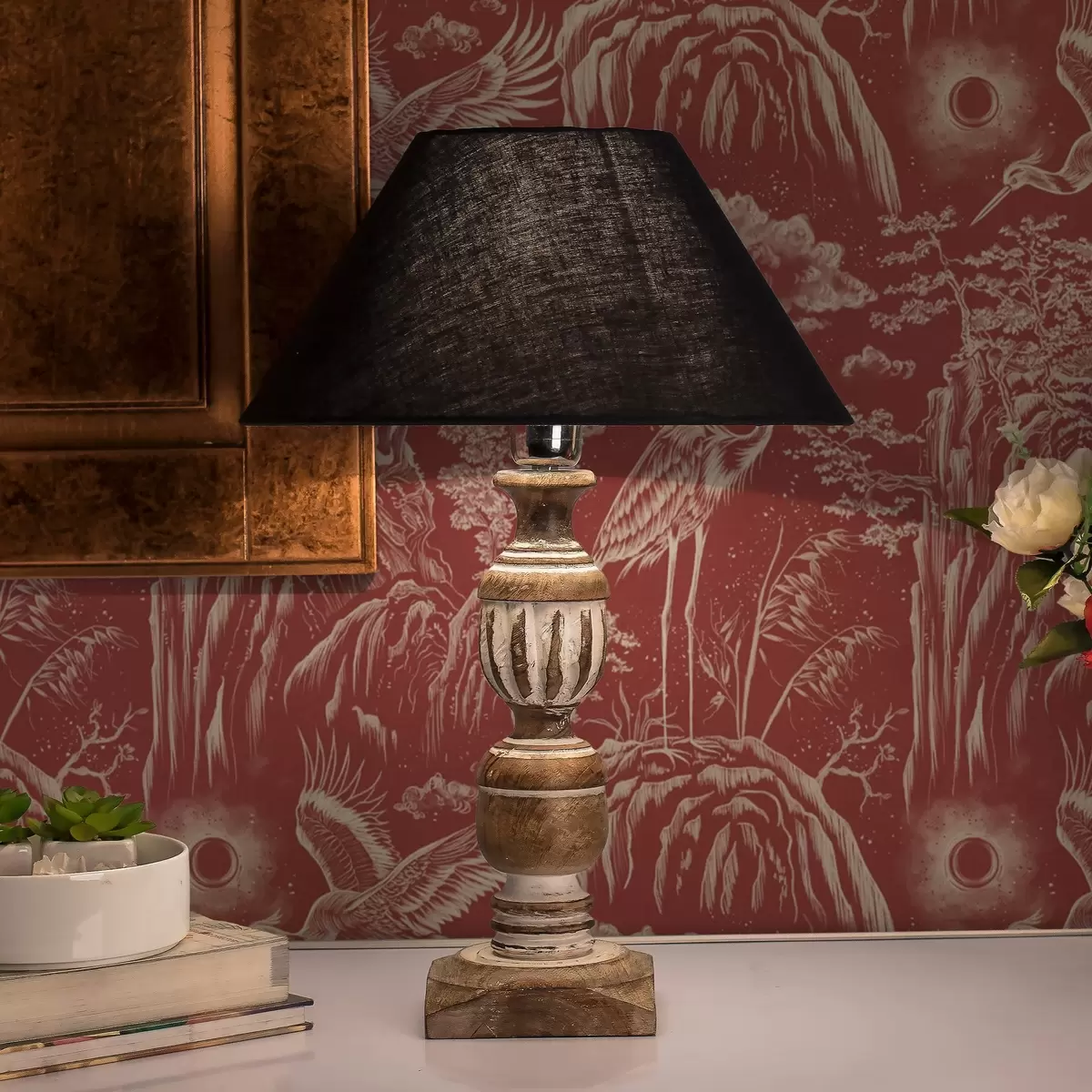 Papel pintado Garzas, montañas y nubes al estilo del grabado japonés a00458