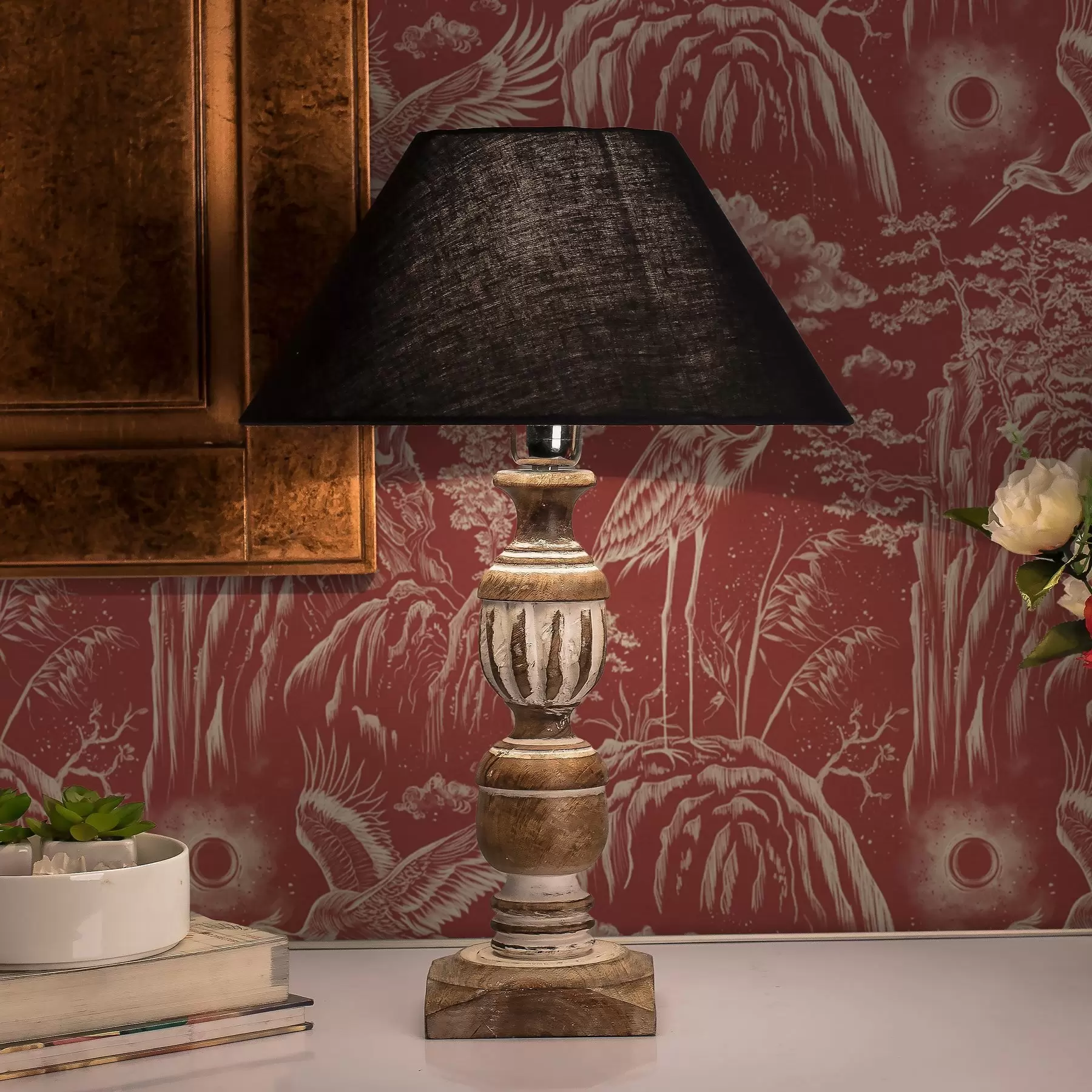 murales de pared Garzas, montañas y nubes al estilo del grabado japonés a00458