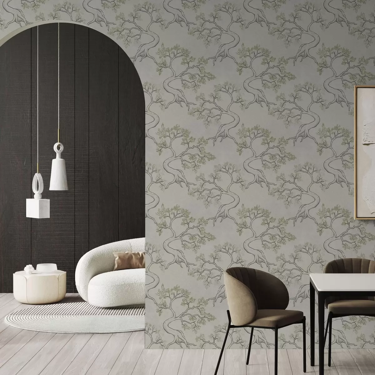 Papel pintado Árboles monocromos con elegantes troncos curvados a00468