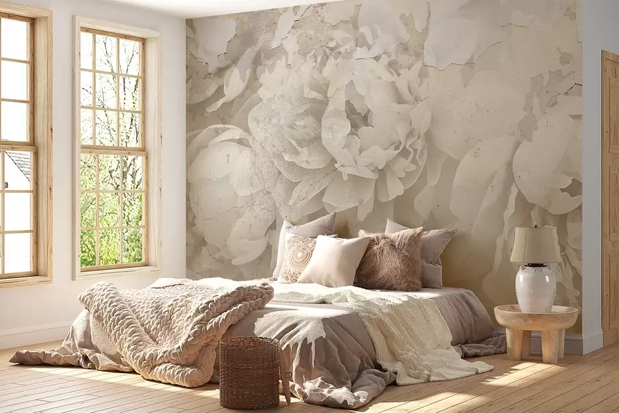 murales de pared Peonías con textura de hormigón w04407