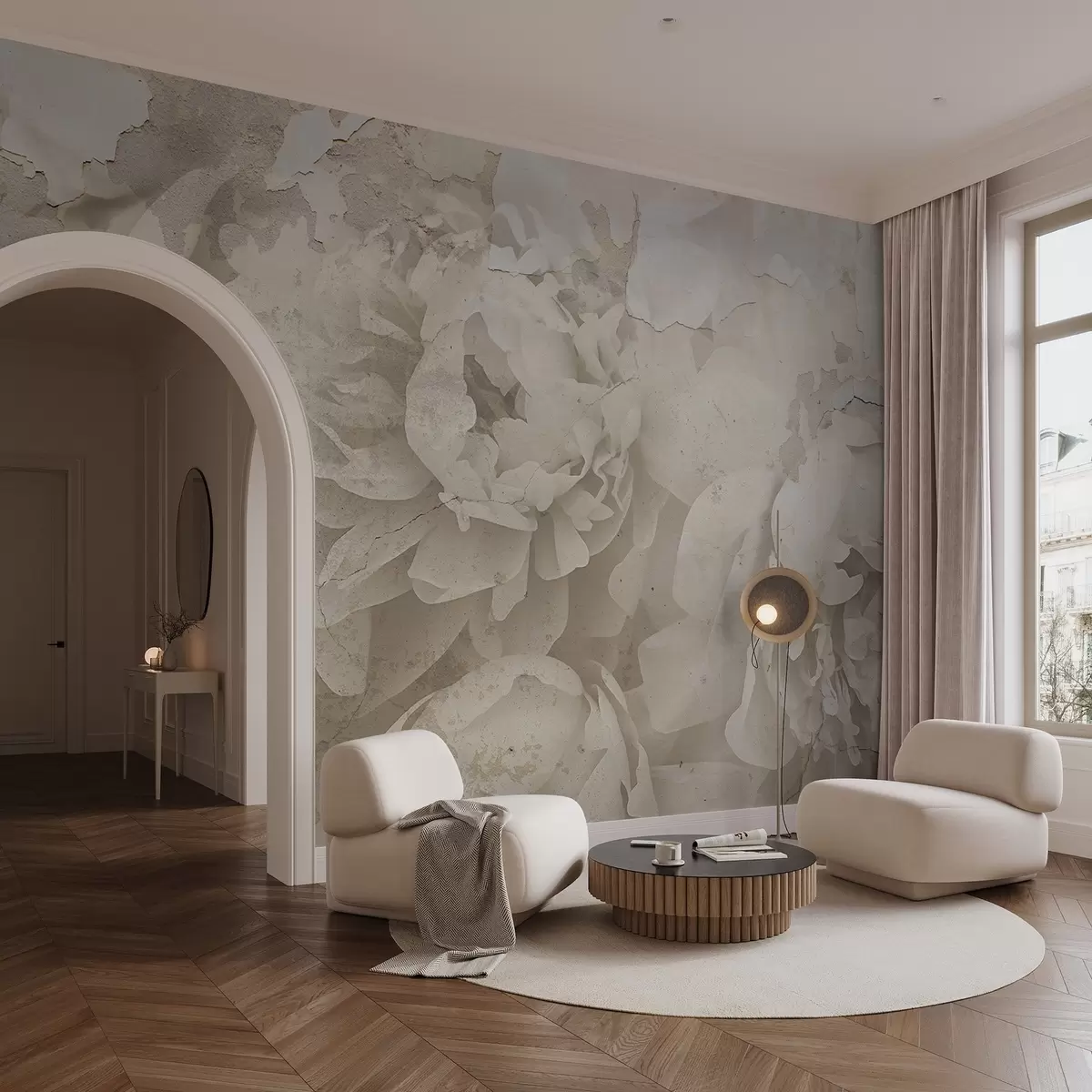 murales de pared Peonías con textura de hormigón w04407