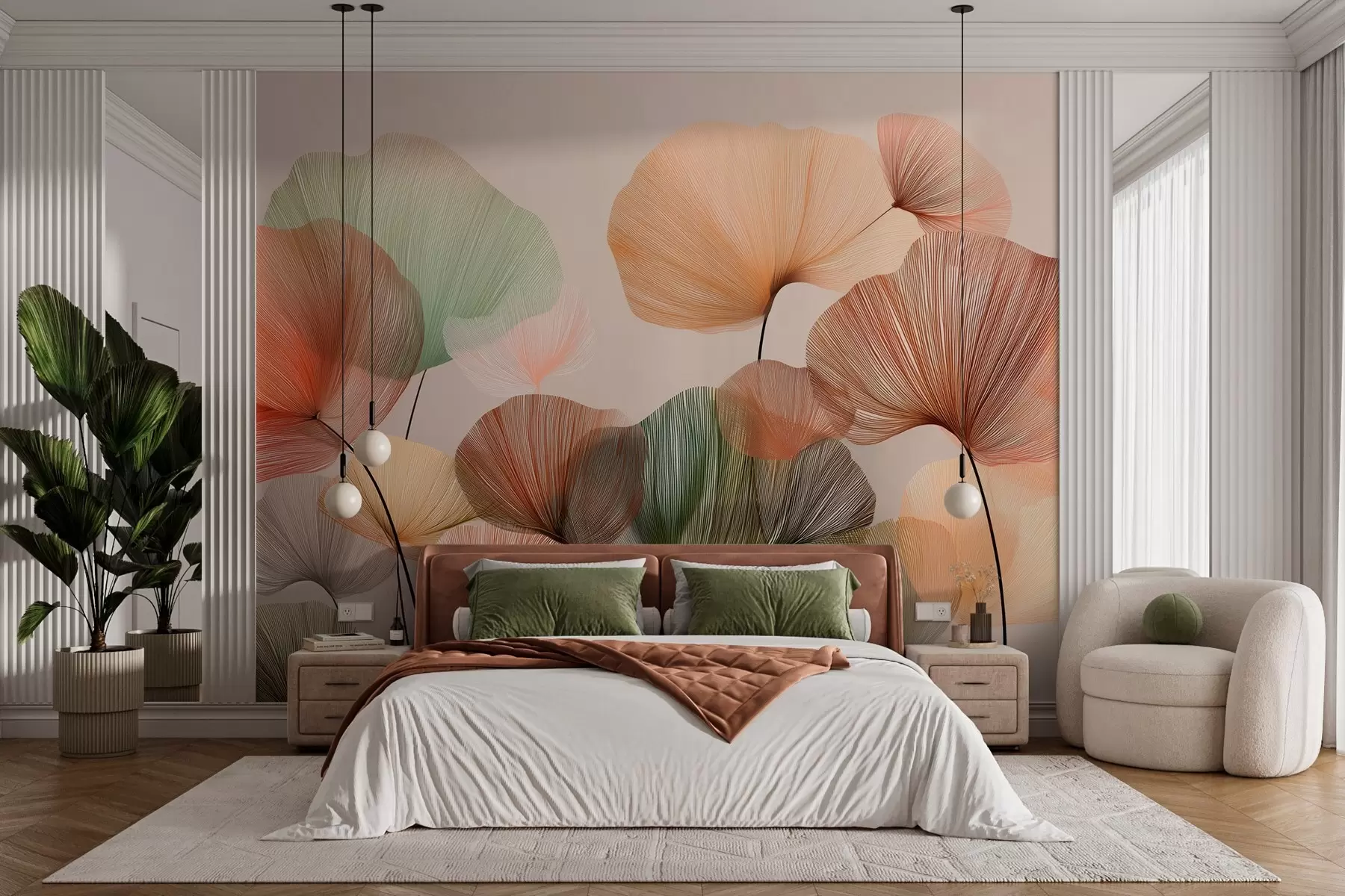 murales de pared hojas de ginkgo multicolores con venas w04305