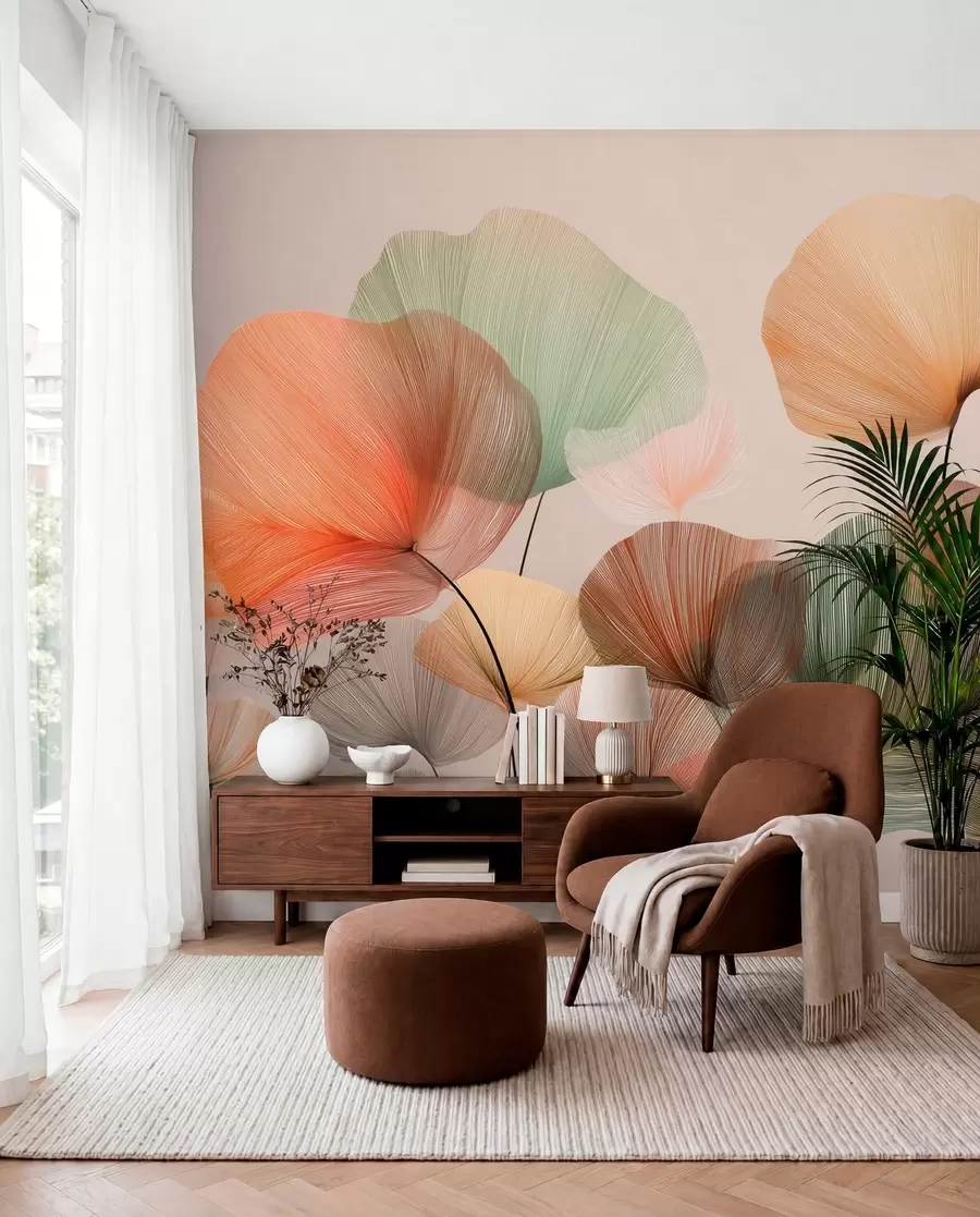 murales de pared hojas de ginkgo multicolores con venas w04305