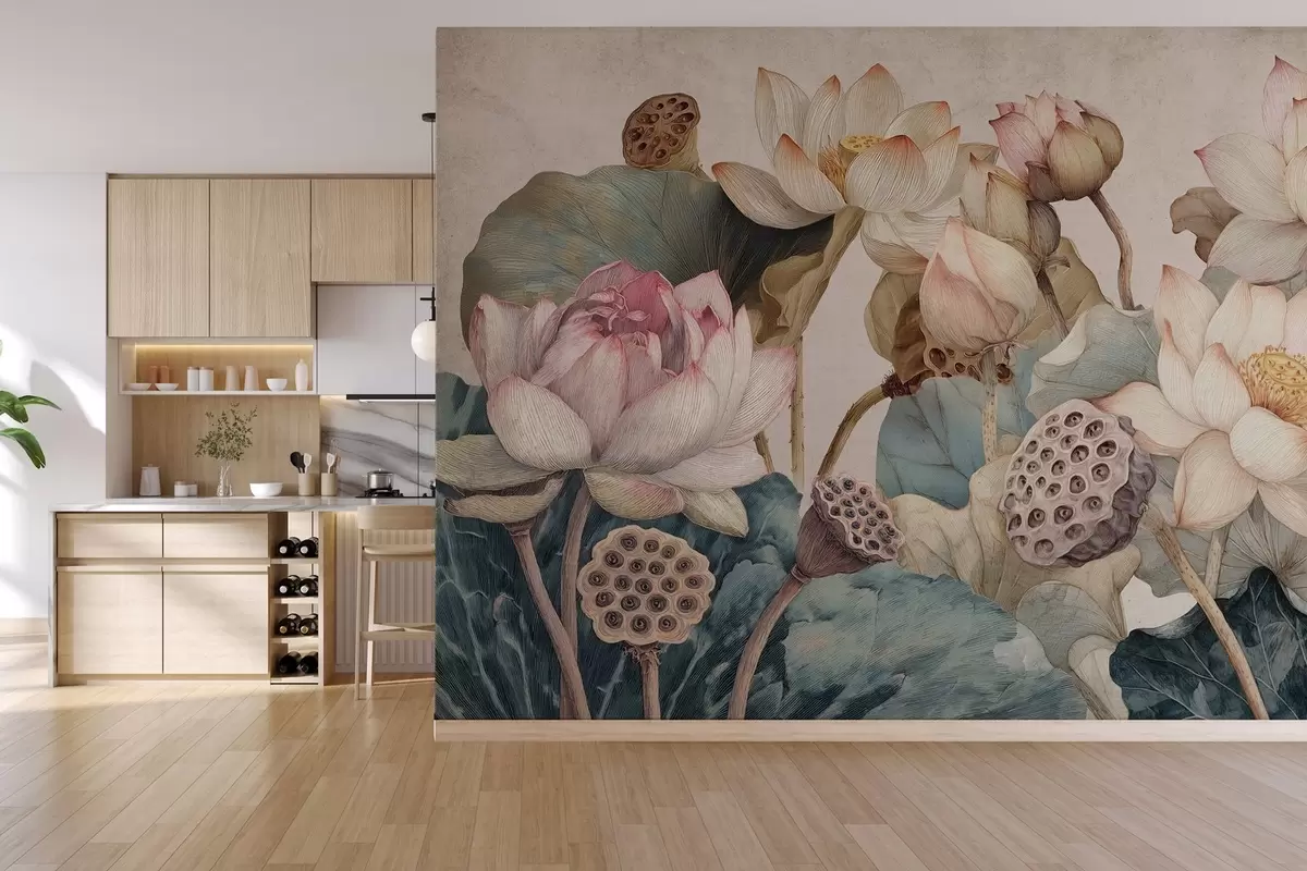 murales de pared nenúfares de gran textura w04309