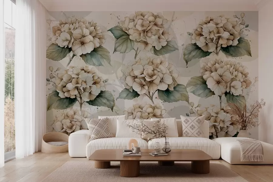 murales de pared hortensias grandes en estilo acuarela w04312