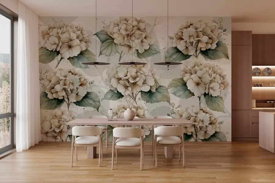 murales de pared hortensias grandes en estilo acuarela w04312