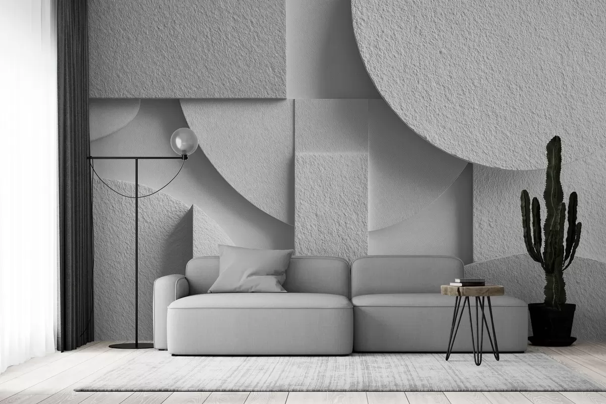 murales de pared Composición abstracta con formas geométricas tridimensionales blancas w04395v1