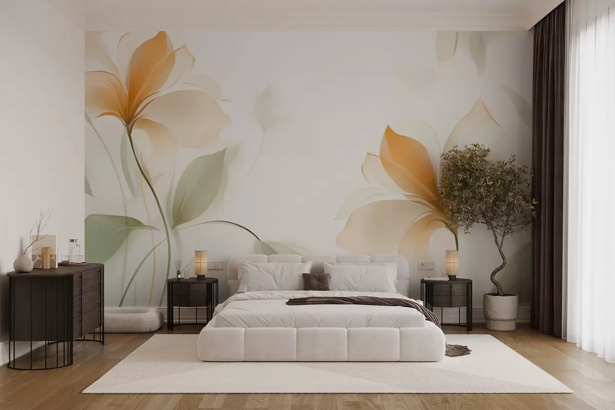 murales de pared Flores transparentes con un intenso centro naranja w04397v1