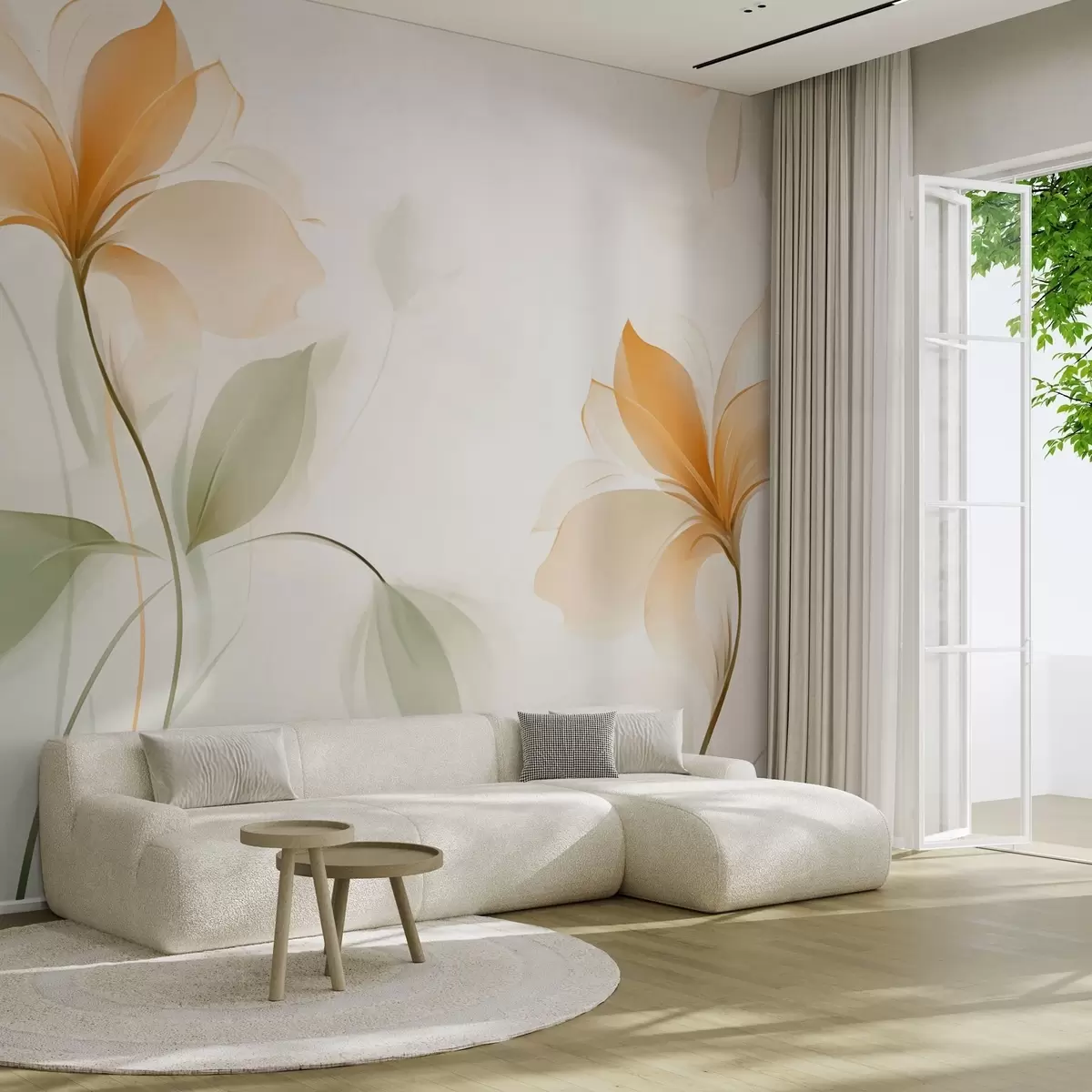 murales de pared Flores transparentes con un intenso centro naranja w04397v1