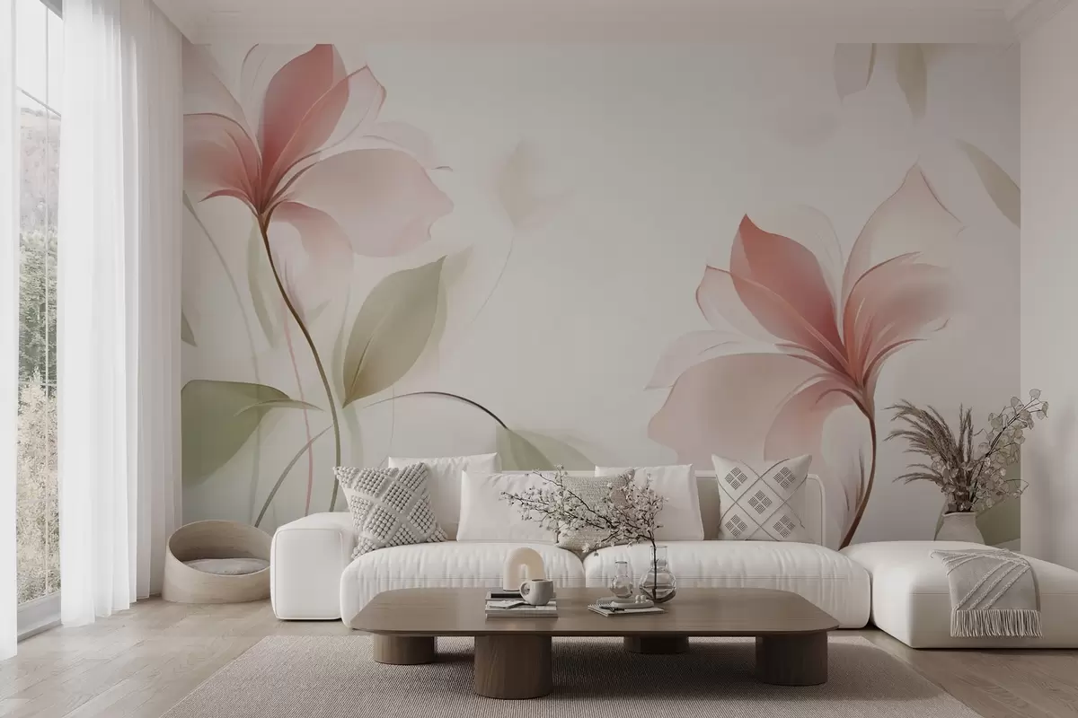 murales de pared Flores transparentes en delicados tonos rosa y pastel w04397v2