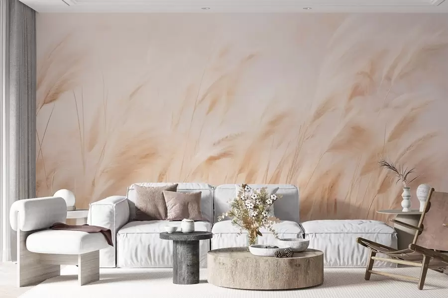 murales de pared Suave vaivén de pampas en suaves tonos crema y beige w09330