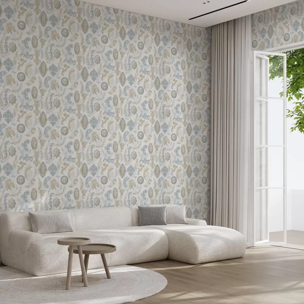 Papel pintado Adorno clásico con medallones y motivos a00319