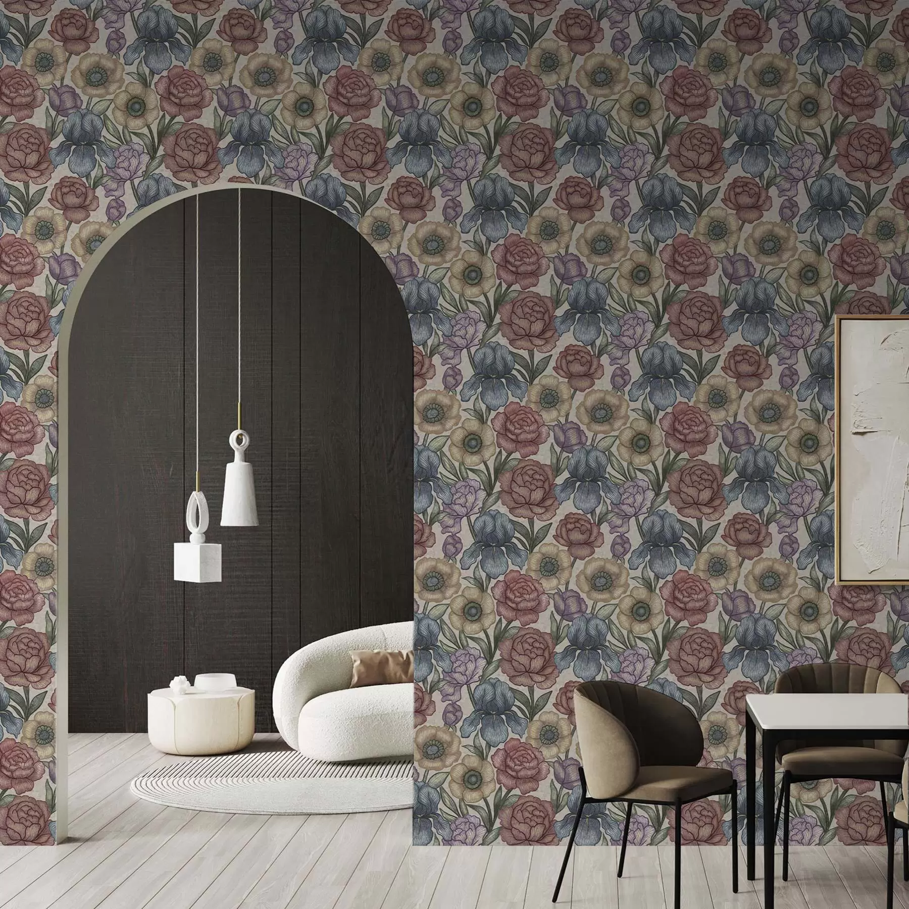 murales de pared Grandes ilustraciones florales con lirios y peonías a00325