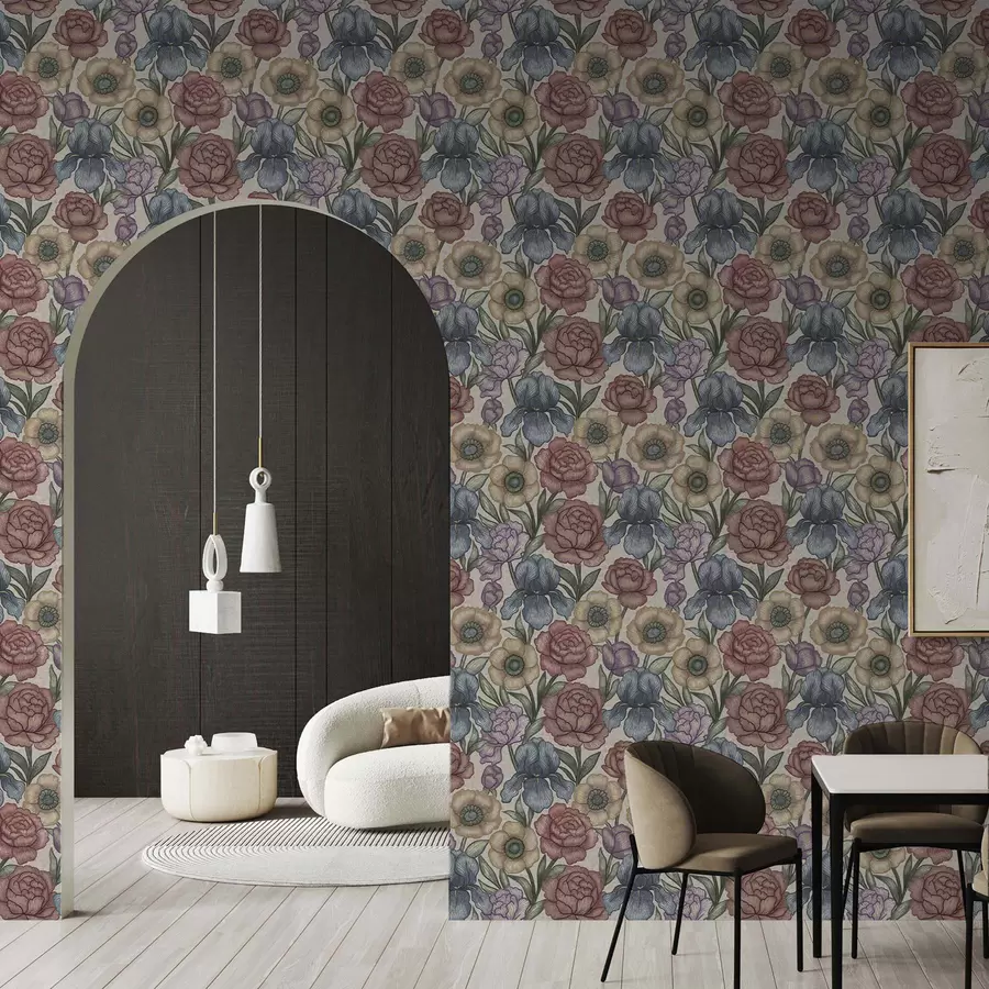 murales de pared Grandes ilustraciones florales con lirios y peonías a00325