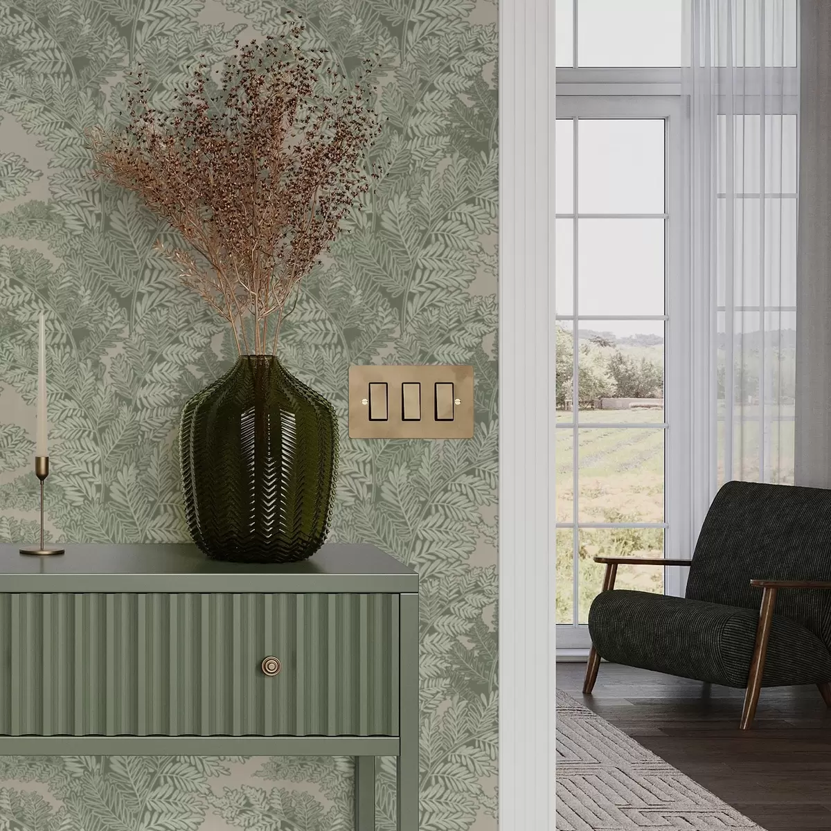 Papel pintado Motivo verde con hojas de helecho a00345