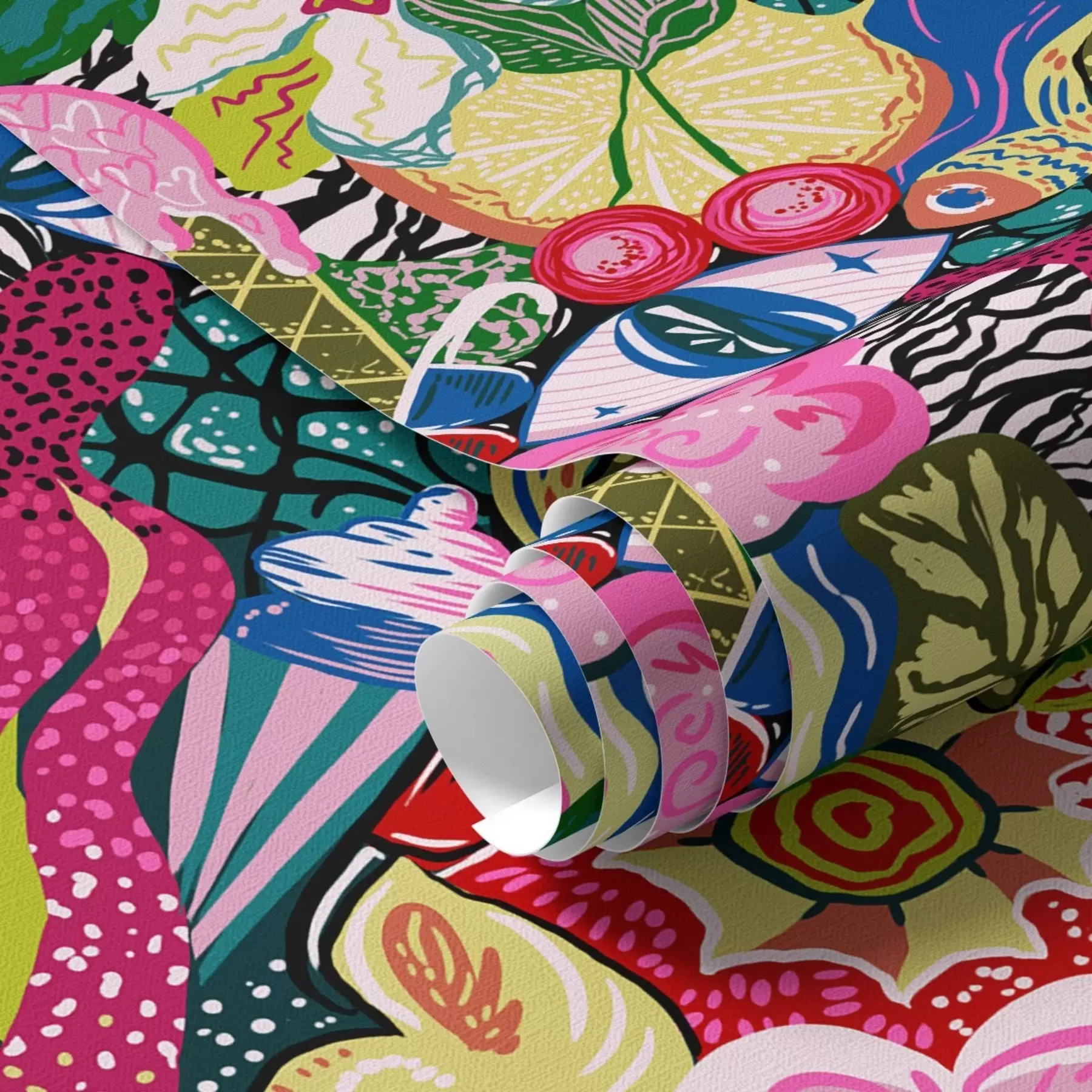 murales de pared Pop-art abstracto con flores, bayas y motivos a00471