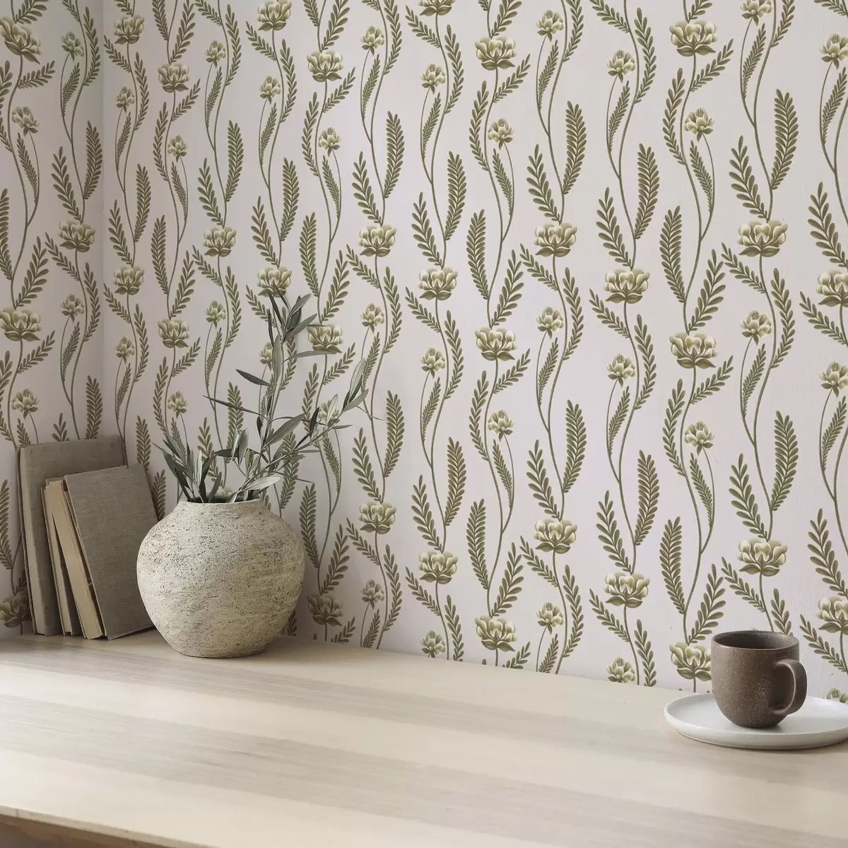 Papel pintado Adorno vertical con flores blancas sobre fondo rosa a00476