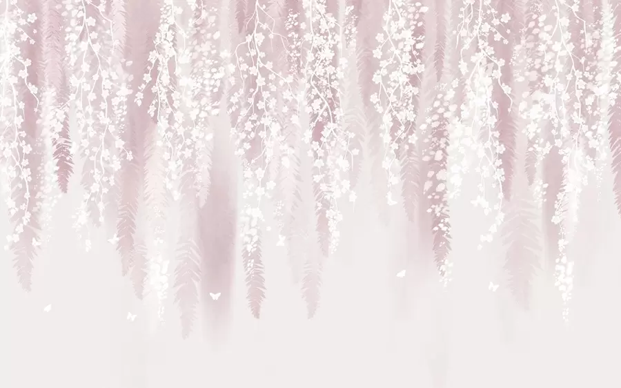 murales de pared Versión rosa de las ramas con flores blancas w04417v1