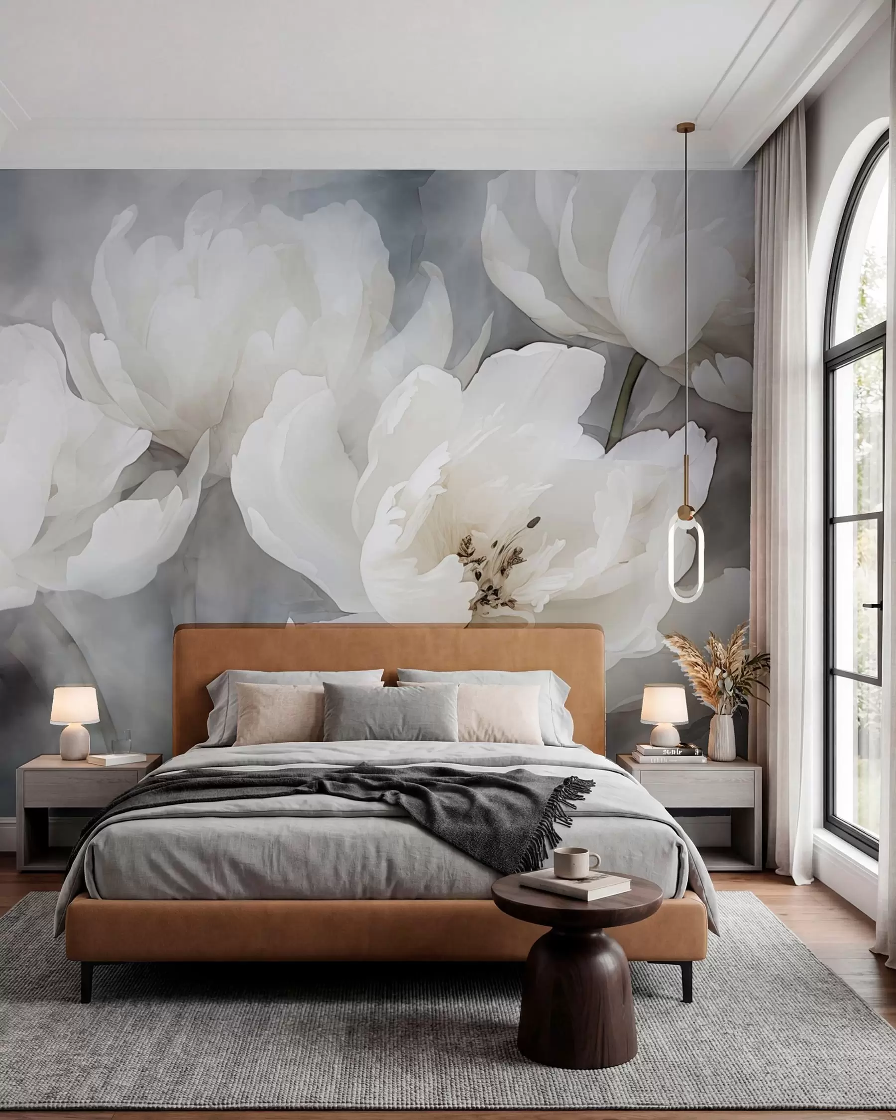 murales de pared Flores blancas sobre un fondo brumoso y delicado w04441