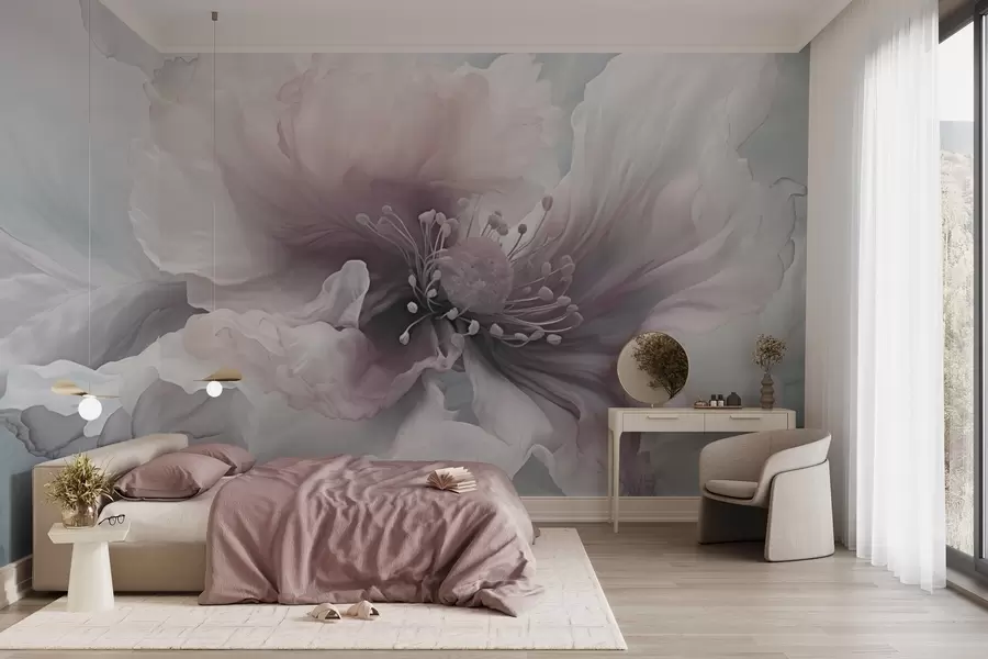 murales de pared Delicada flor con pétalos rosas y blancos w04446
