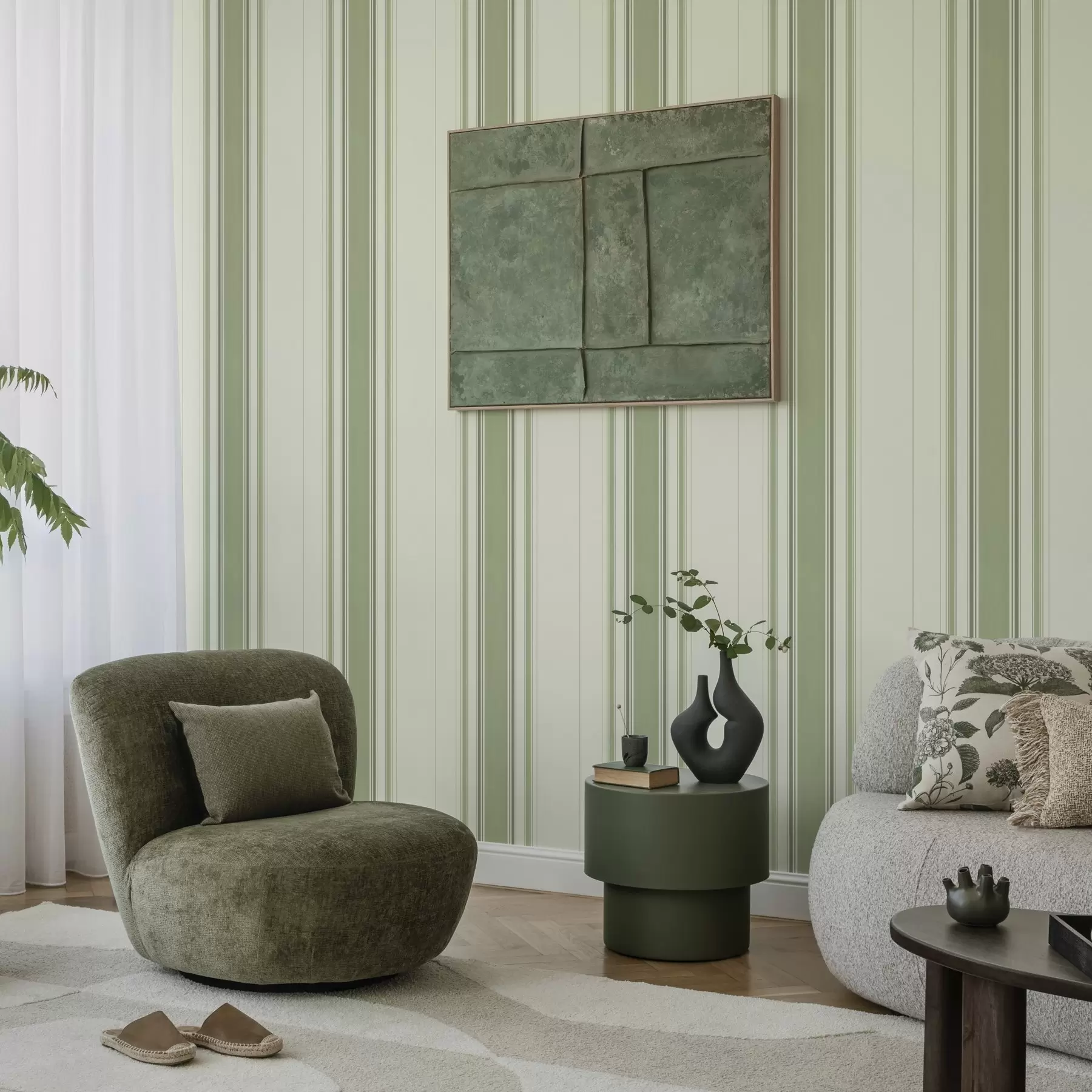 murales de pared Fondo crema con una ancha franja central verde a00519