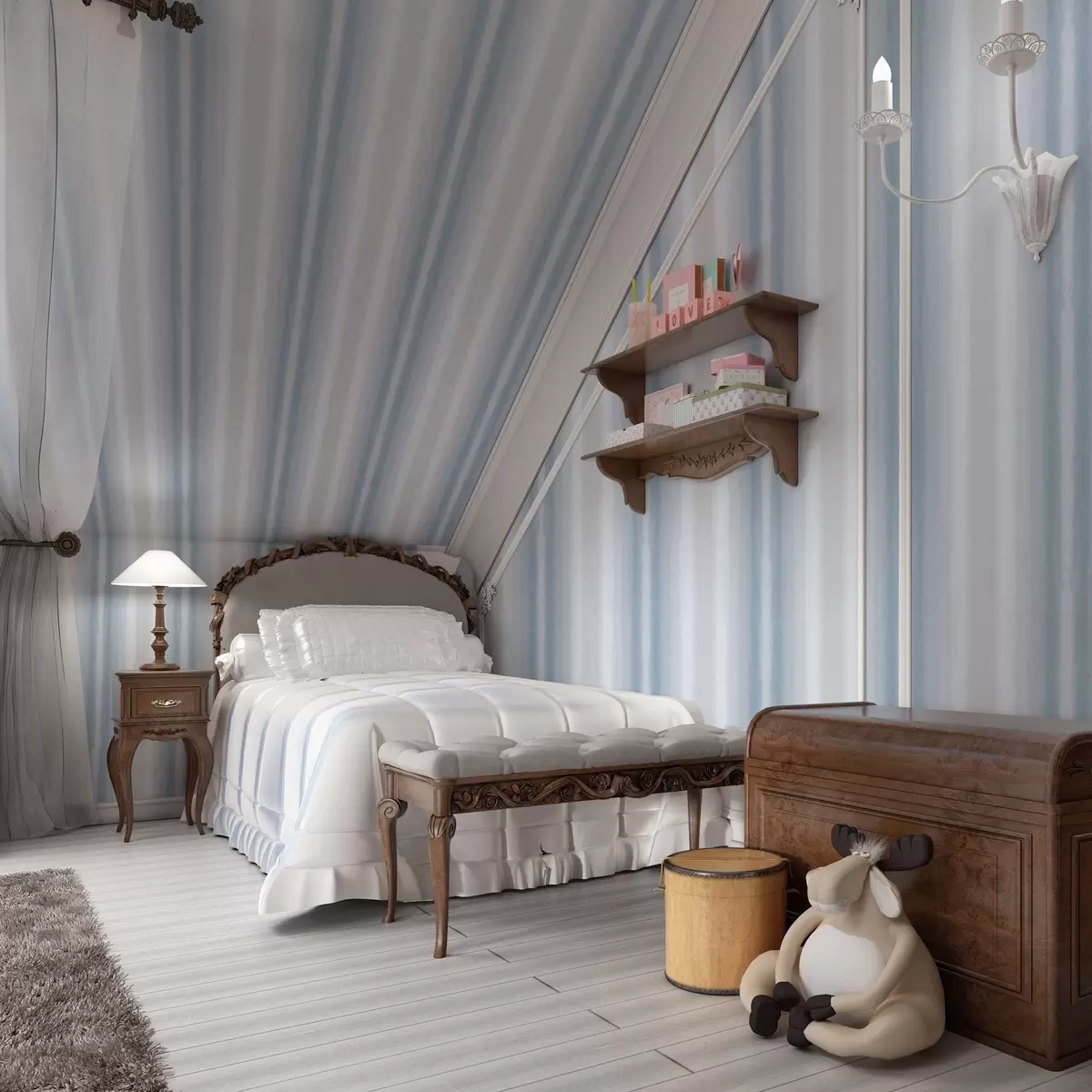 Papel pintado Rayas anchas en tonos azul grisáceo frío a00551