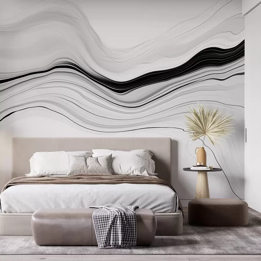 murales de pared Motivo en blanco y negro con efecto de capas de mármol w09358