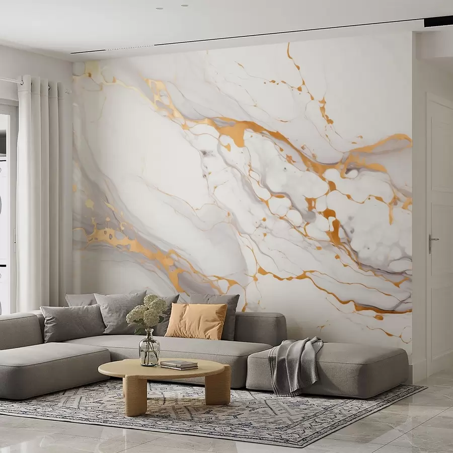 murales de pared Imitación de textura de mármol con suaves transiciones grises y acentos amarillos w09362