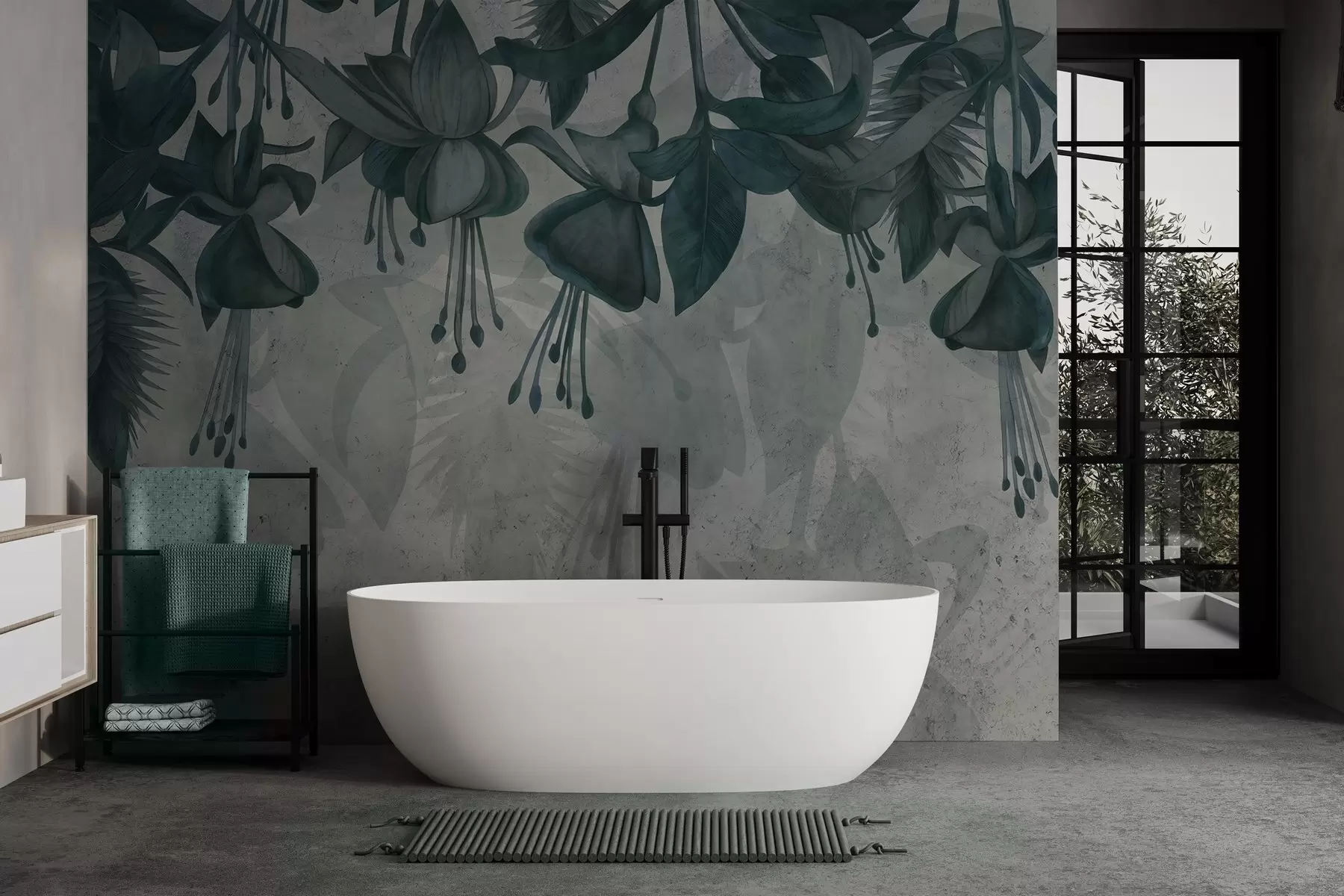 murales de pared Flores colgantes de estilo grunge w04472v1