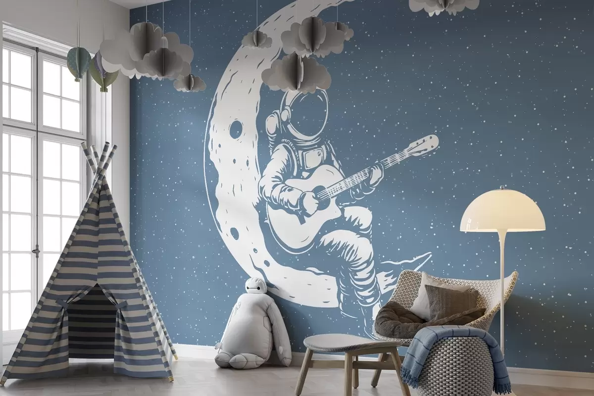 murales de pared Cosmonauta, luna, guitarra w04514v2
