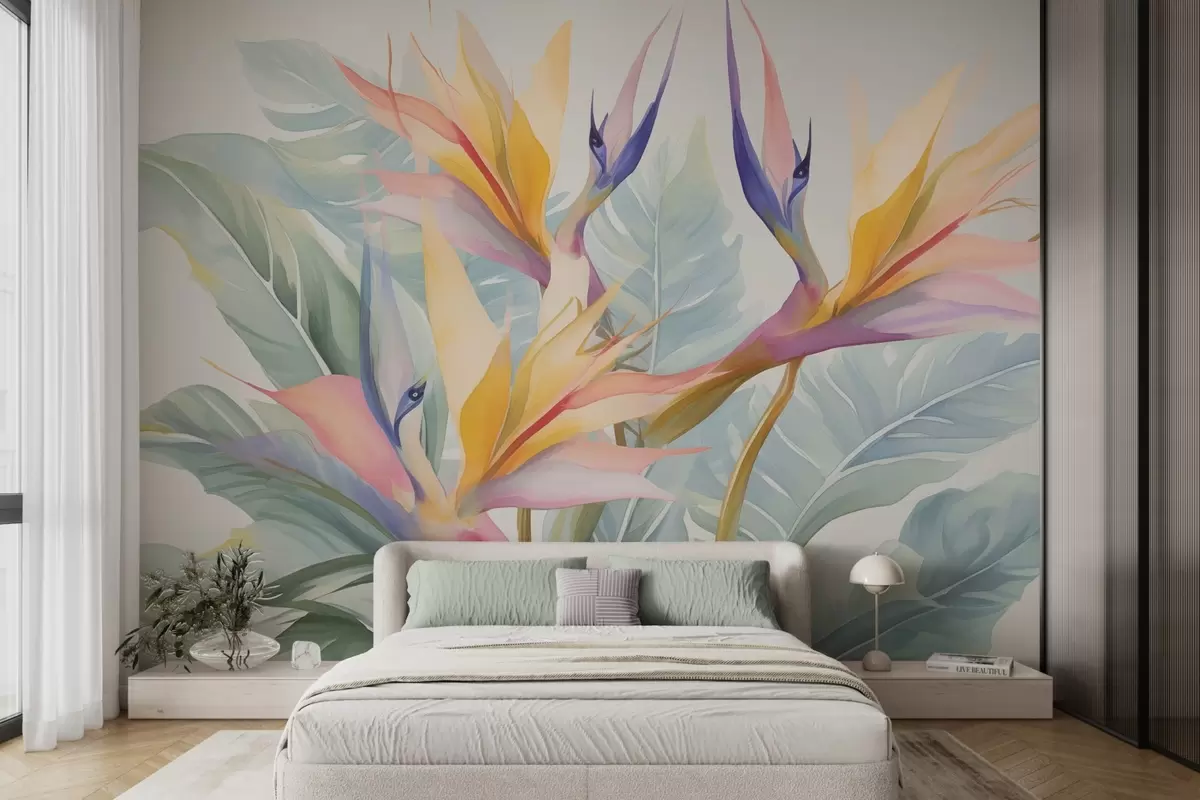 murales de pared Flores y hojas de Strelitzia w04527