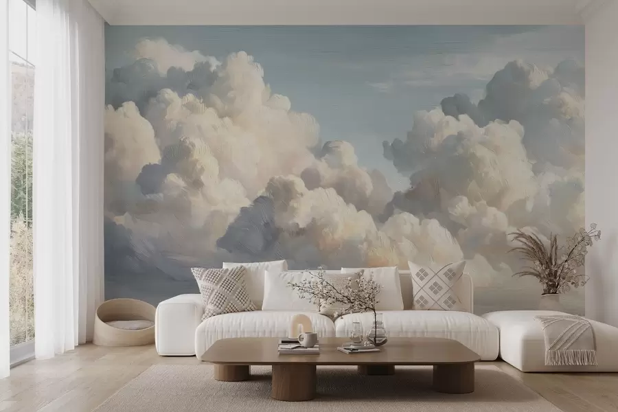 murales de pared Nubes en un cielo azul suave con textura ligera w04550v2