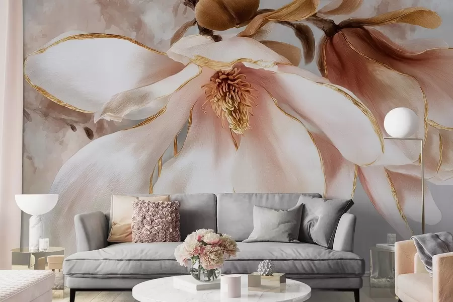 murales de pared Magnolia en flor en tonos pastel w09387