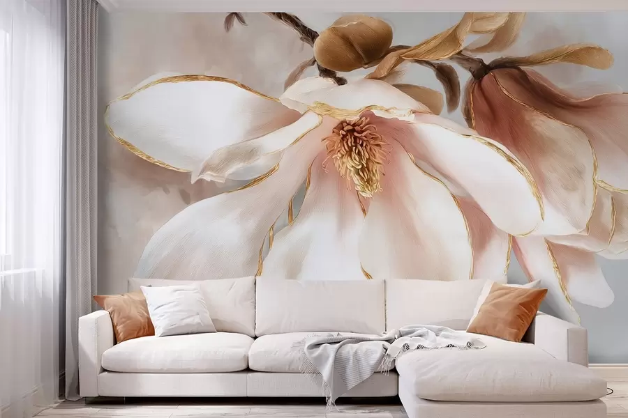 murales de pared Magnolia en flor en tonos pastel w09387